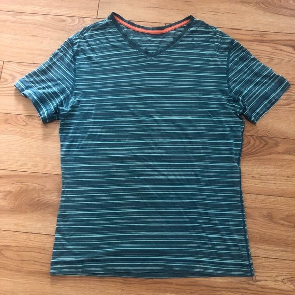Lululemon Essential Crew Neck Short Sleeve Shirt Top Mens S/M Blue Stripe *READ - Picture 1 of 5